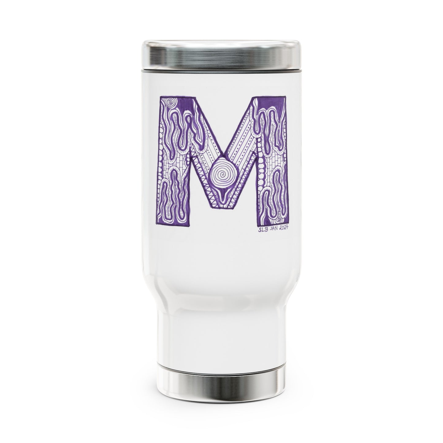 Zentangle M - Stainless Steel Travel Mug with Handle, 14oz