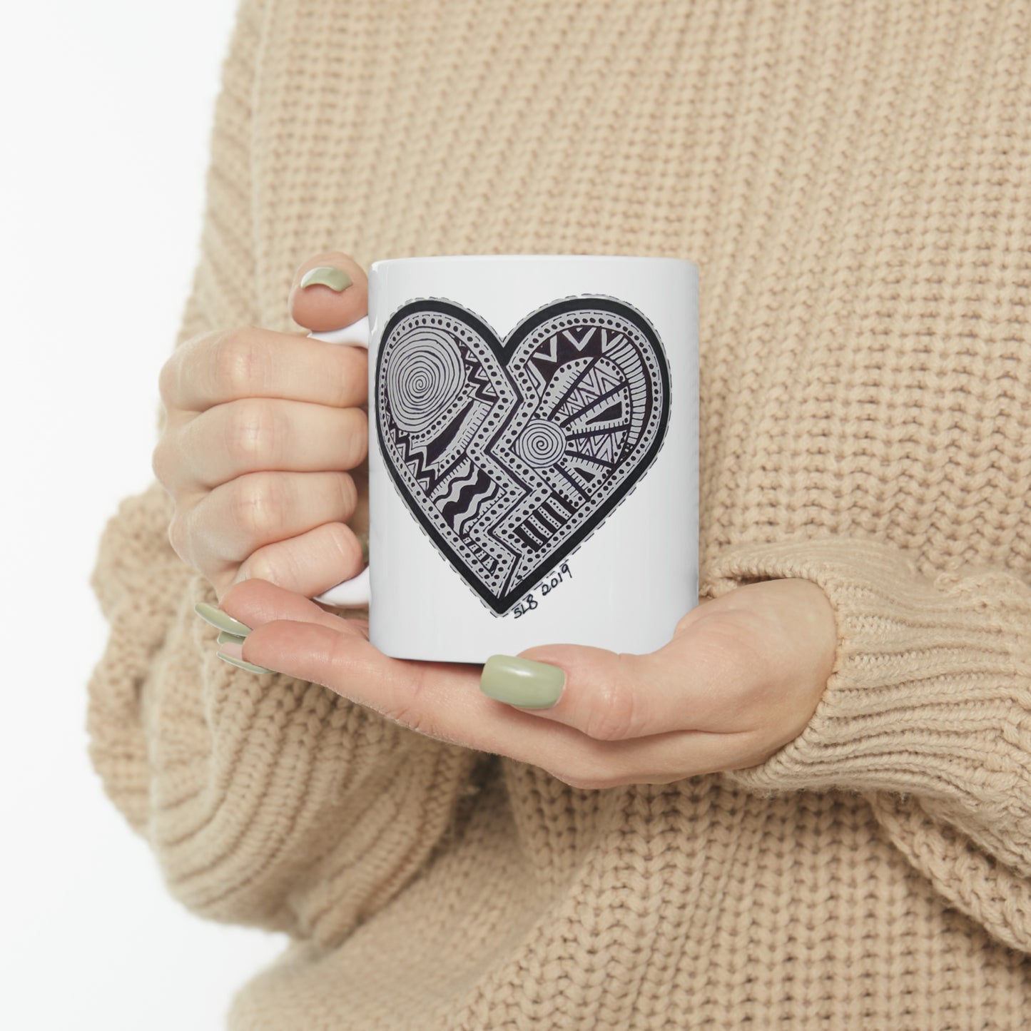Zentangle Heart - Ceramic Mug 11oz