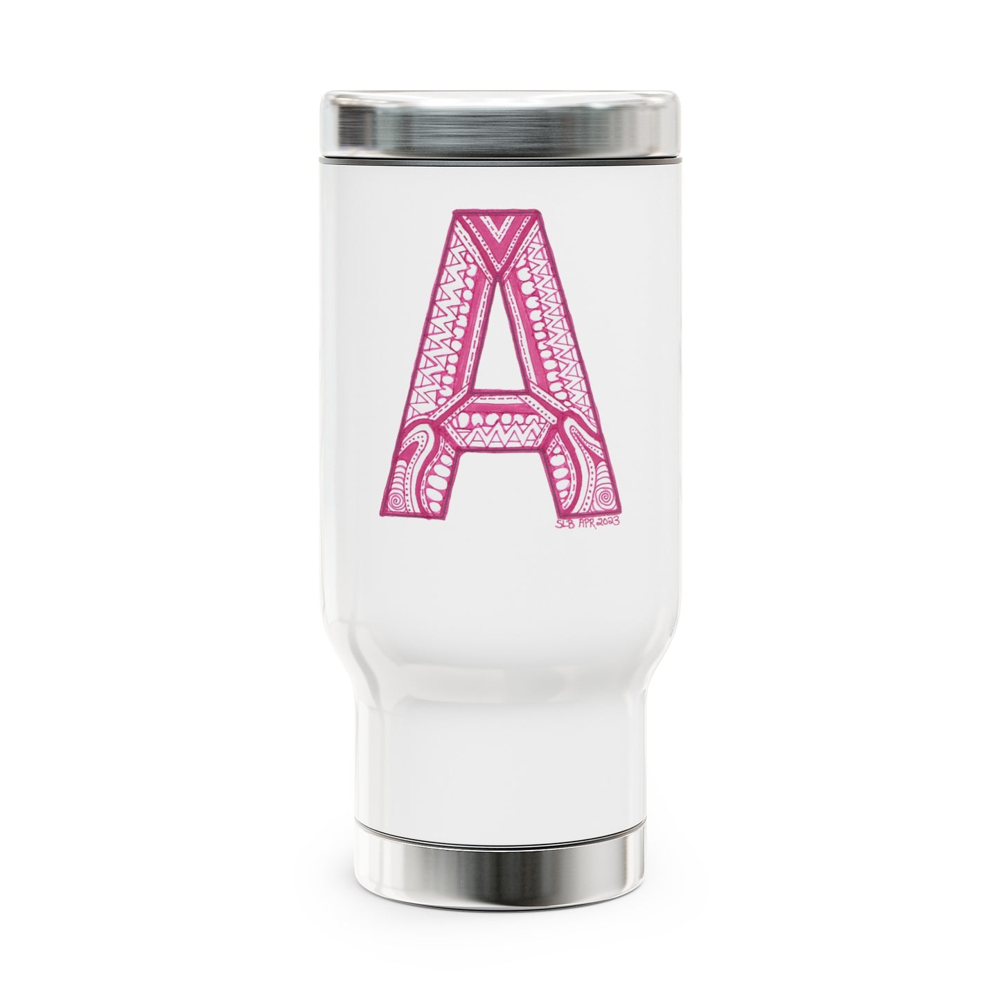 Zentangle A - Stainless Steel Travel Mug with Handle, 14oz