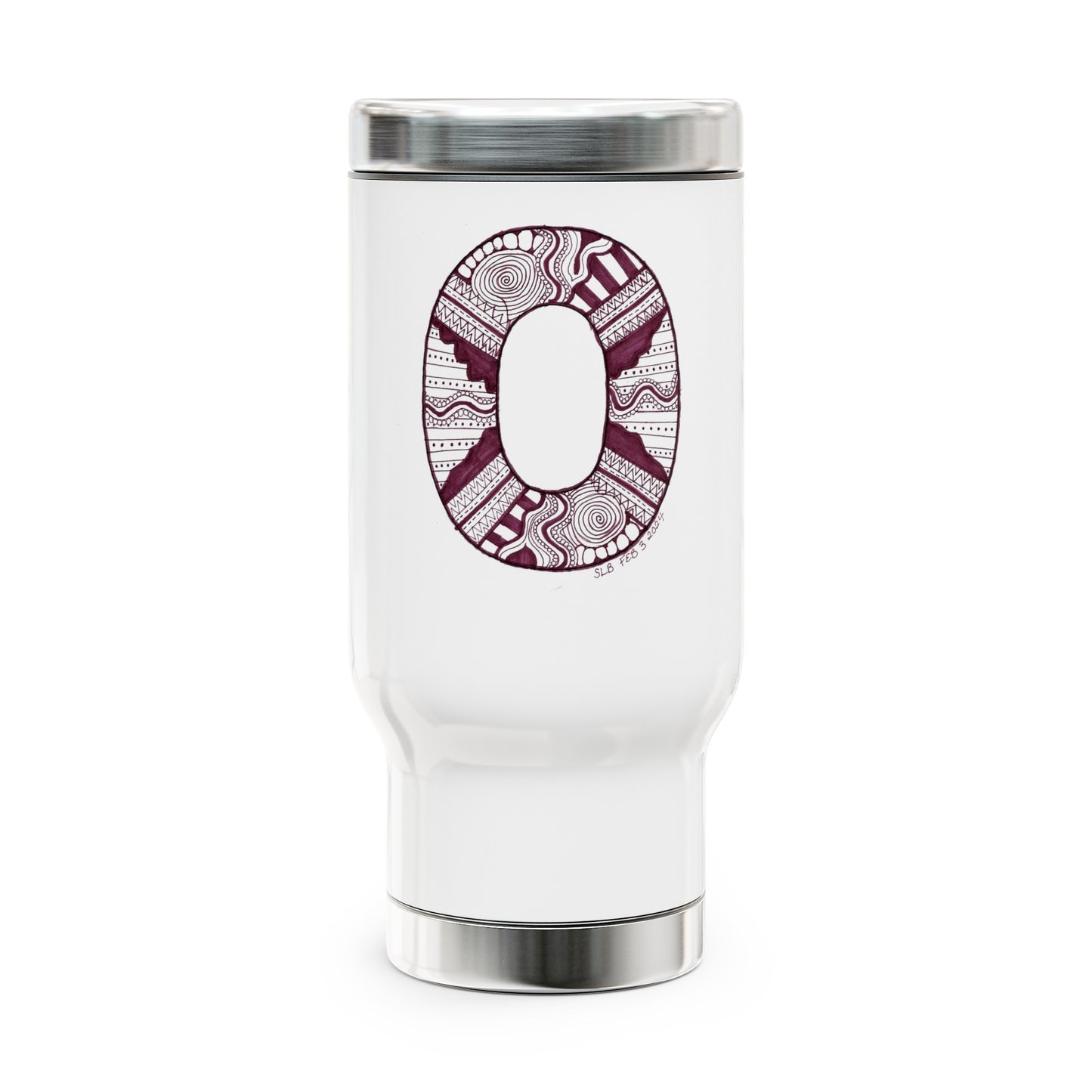 Zentangle O - Stainless Steel Travel Mug with Handle, 14oz