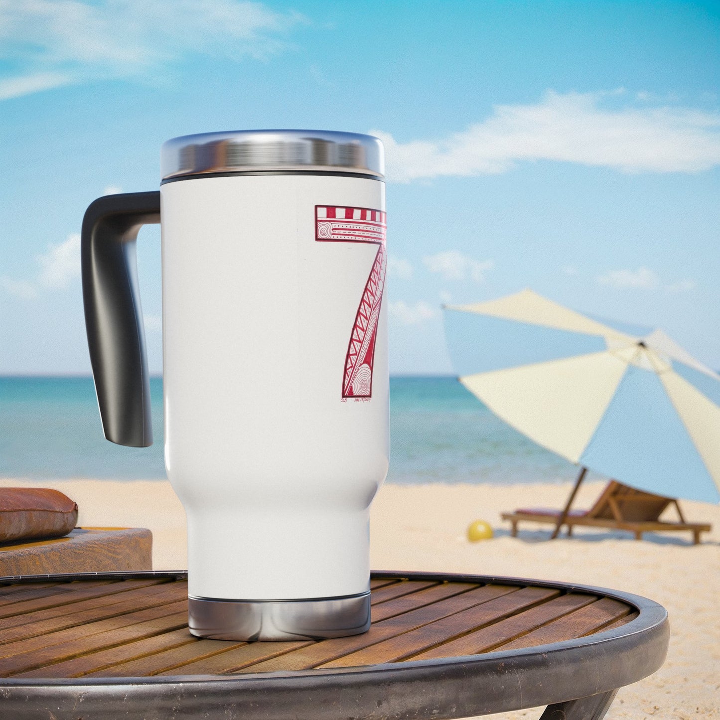 Zentangle number 7 - Stainless Steel Travel Mug with Handle, 14oz