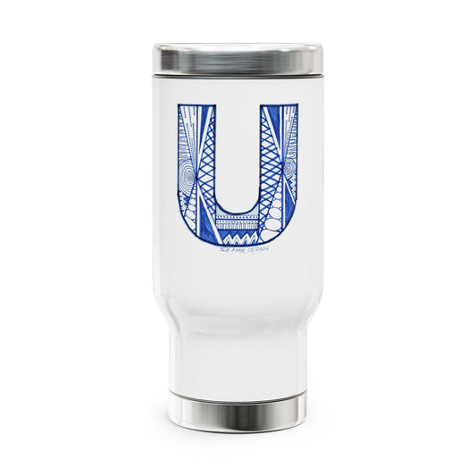 Zentangle U - Stainless Steel Travel Mug with Handle, 14oz