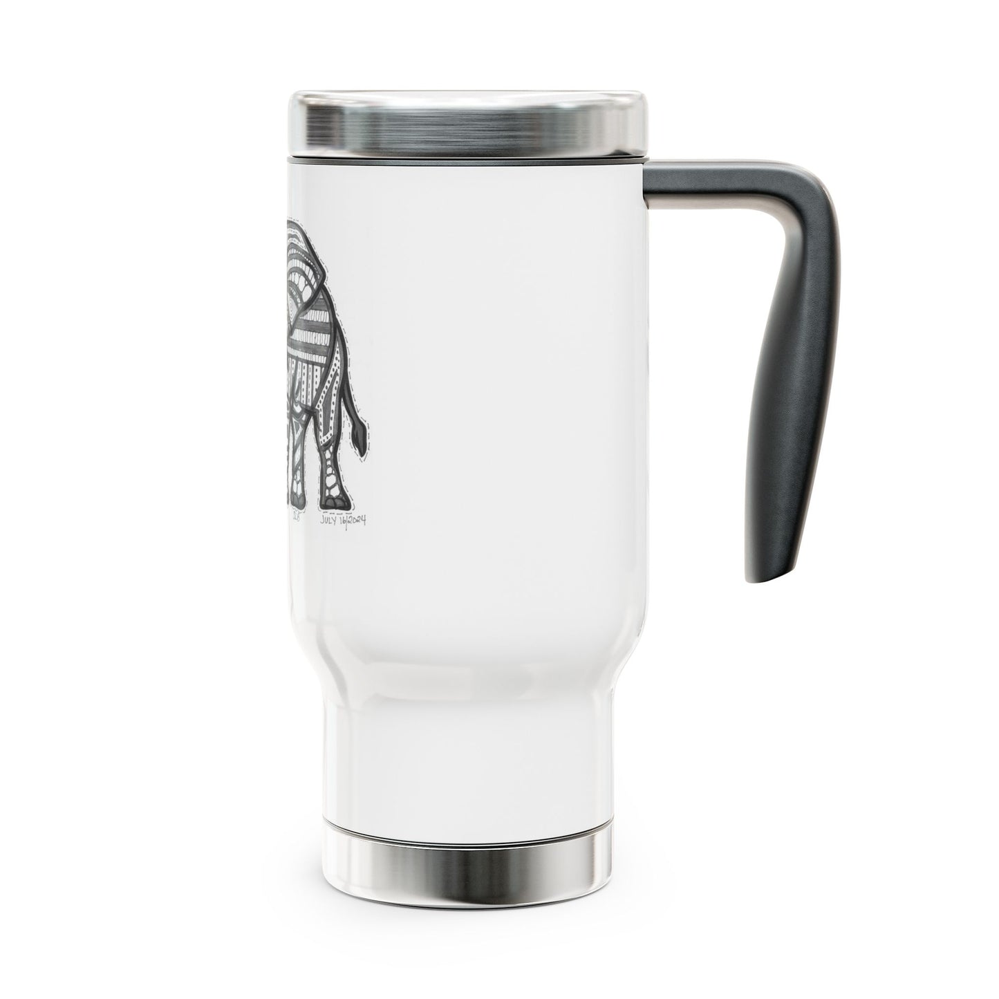 Zentangle Elephant - Stainless Steel Travel Mug with Handle, 14oz