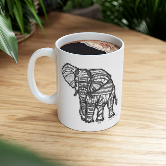 Zentangle Elephant - Ceramic Mug 11oz