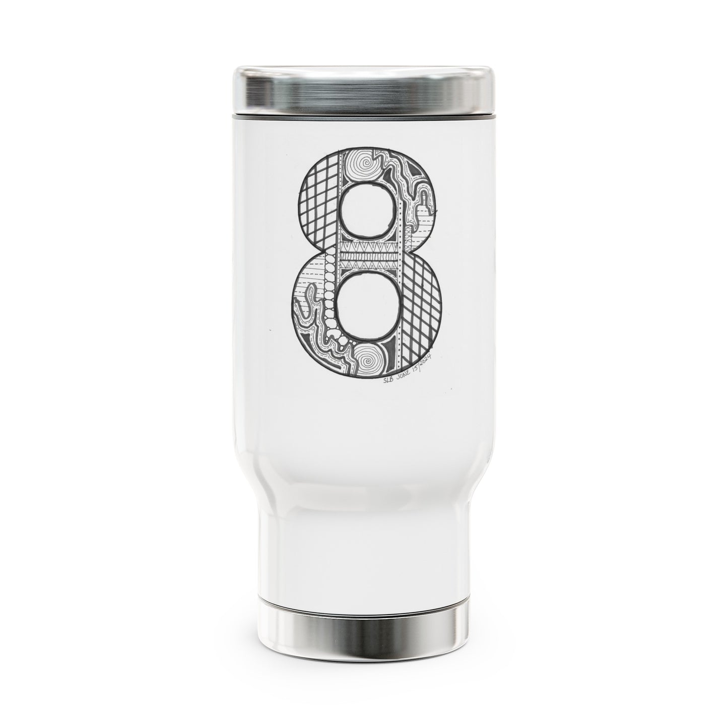 Zentangle number 8 - Stainless Steel Travel Mug with Handle, 14oz