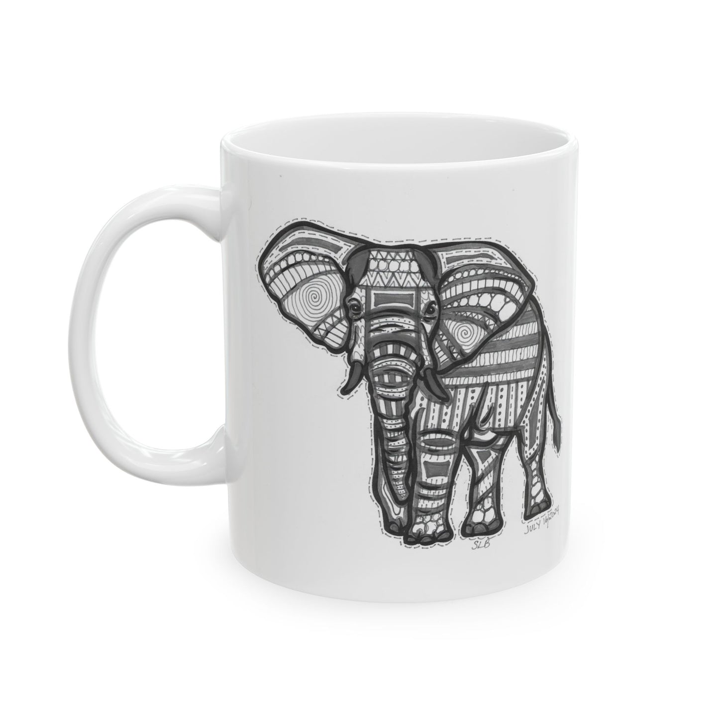 Zentangle Elephant - Ceramic Mug 11oz