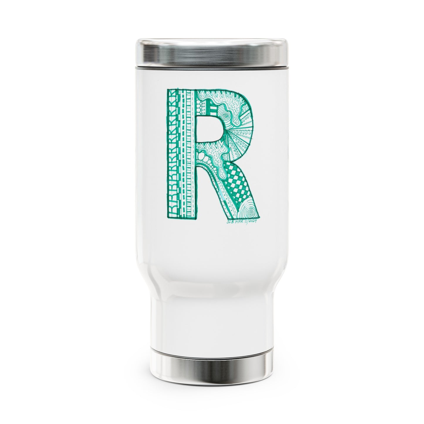 Zentangle R - Stainless Steel Travel Mug with Handle, 14oz