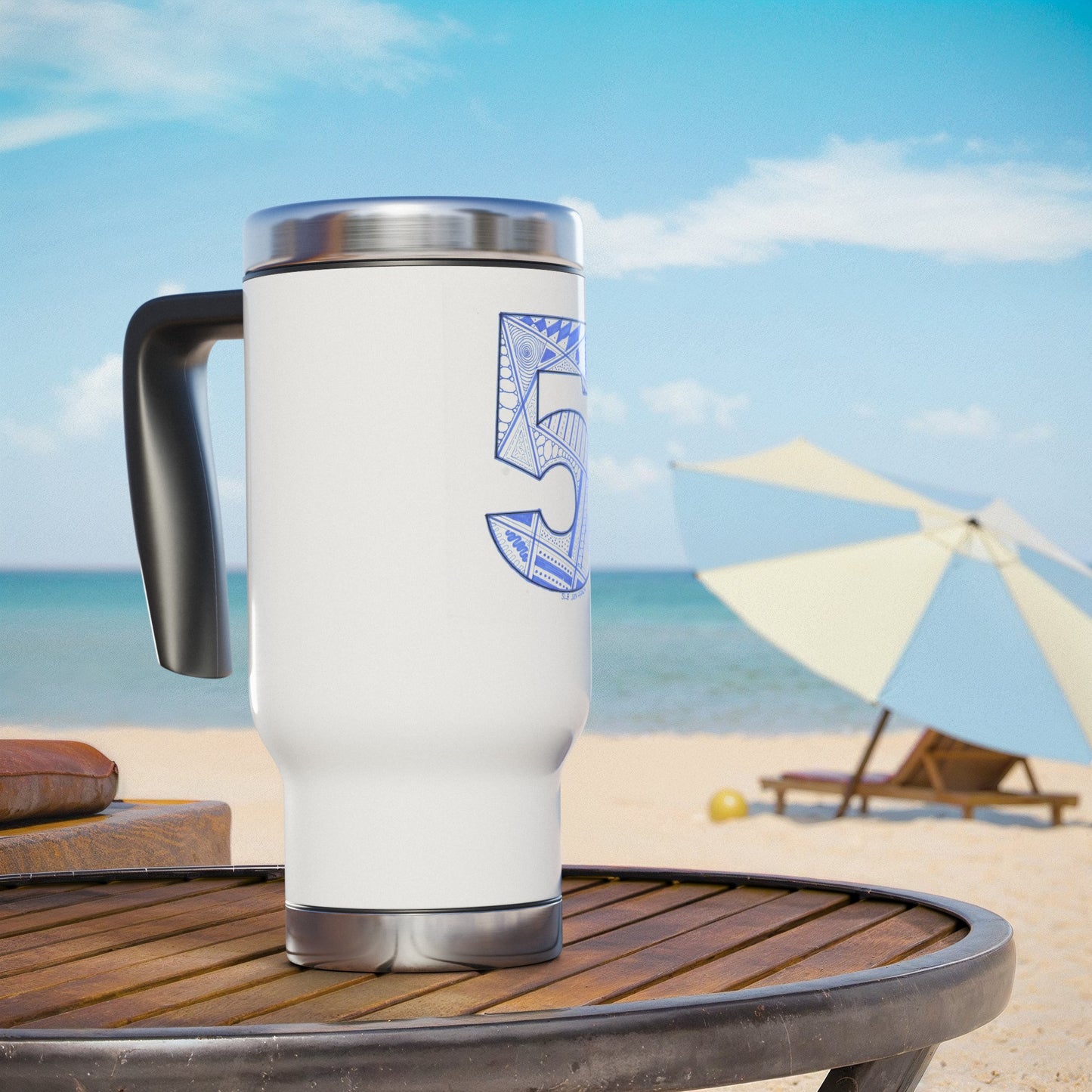 Zentangle number 5 - Stainless Steel Travel Mug with Handle, 14oz