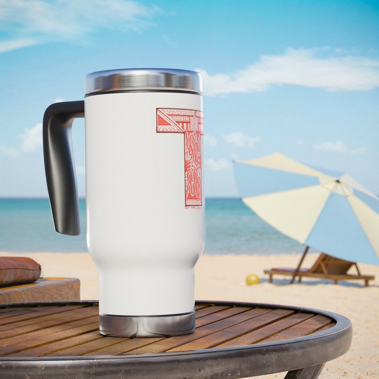 Zentangle T - Stainless Steel Travel Mug with Handle, 14oz